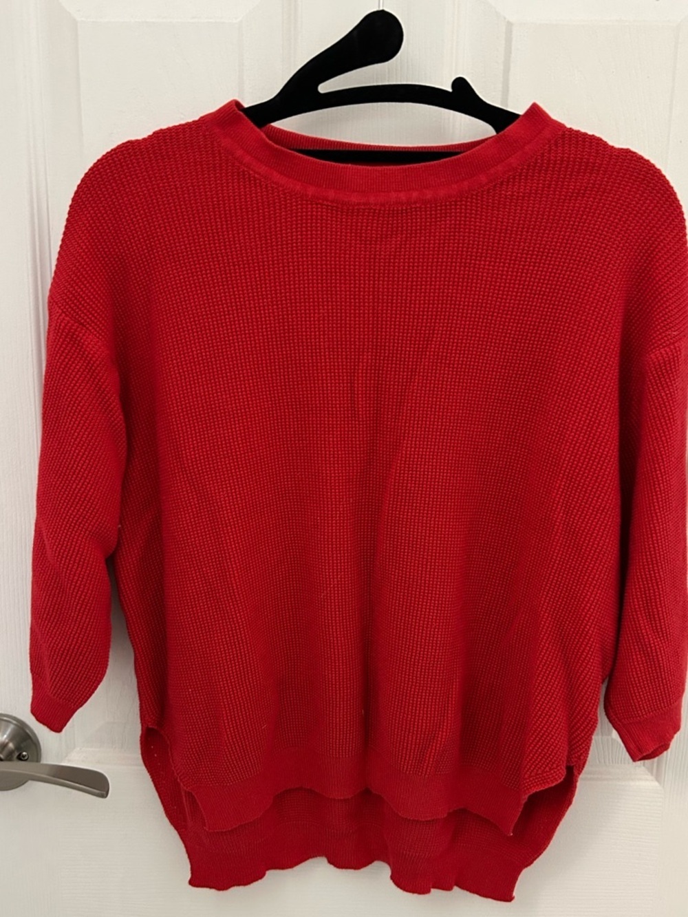 Red Knit, Short-Sleeved Sweater Top, Sz L